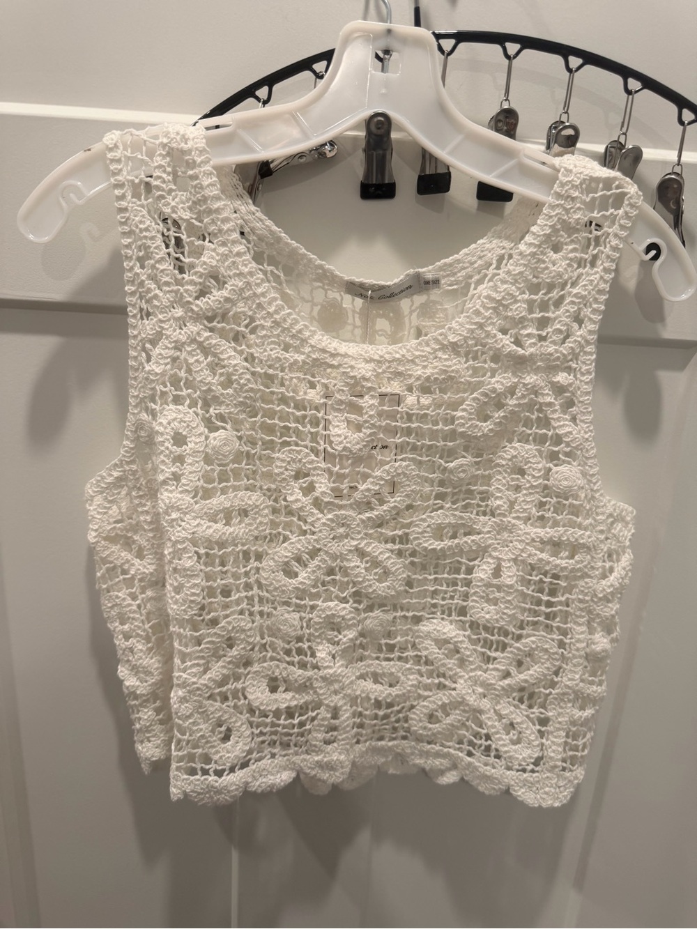 Nali Collection NWT White Crochet Lace Boho Crop Tank Top One Size
